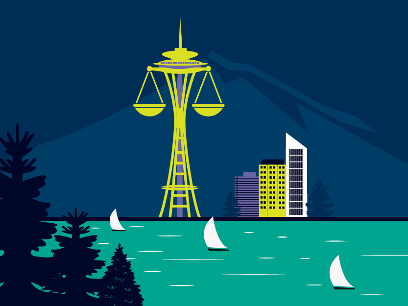 Illustration of Seattle skyline and waterfront