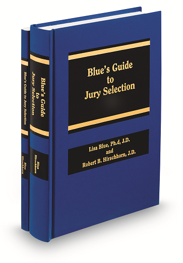 Blue's Guide to Jury Selection Cover, blue with gold lettering in a black square