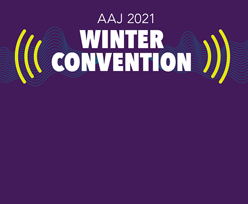 AAJ Winter Convention on purple background.