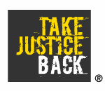 Black box with text "Take Justice Back" and the registered copyright symbol.