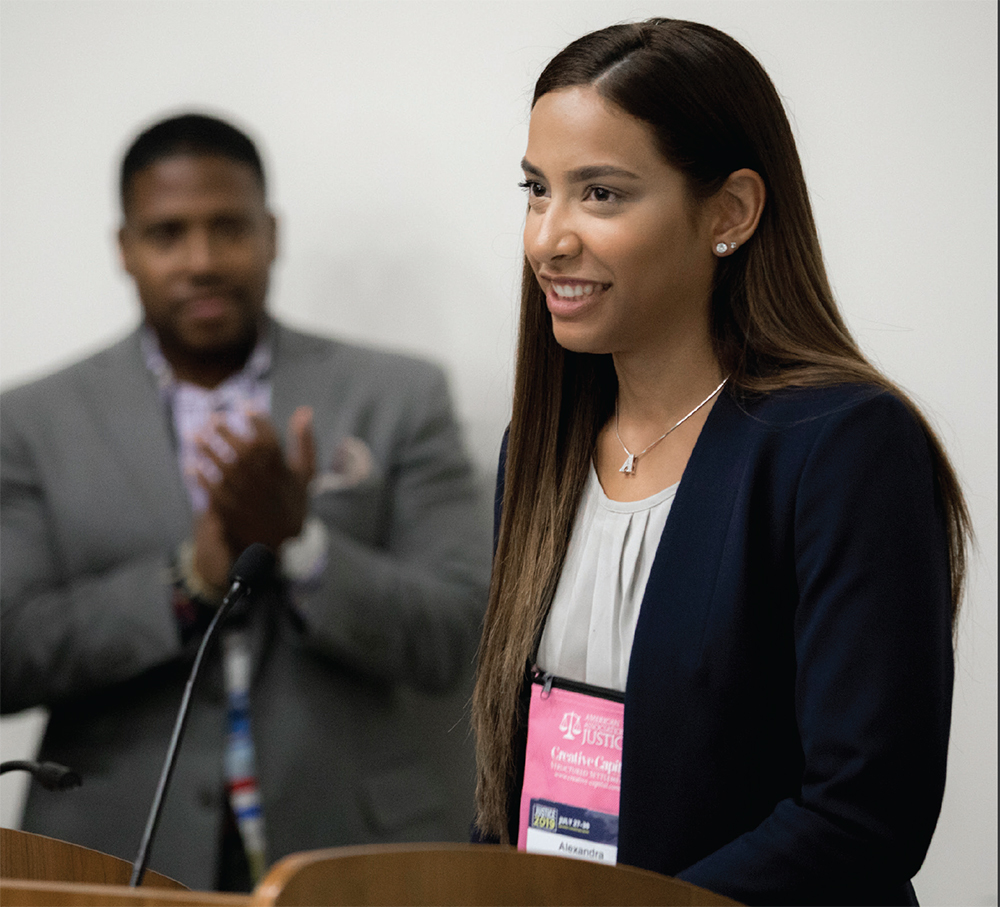 A St. John’s University School of Law student receiving the 2019 Richard D. Hailey Scholarship at the annual convention in San Diego.