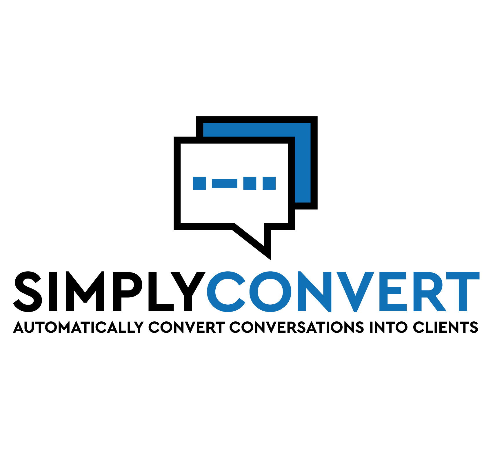 Text "Simply Convert" with a white speech bubble with blue dots above the text.