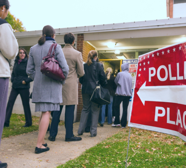 Voters lining up at a polling place in Arlington