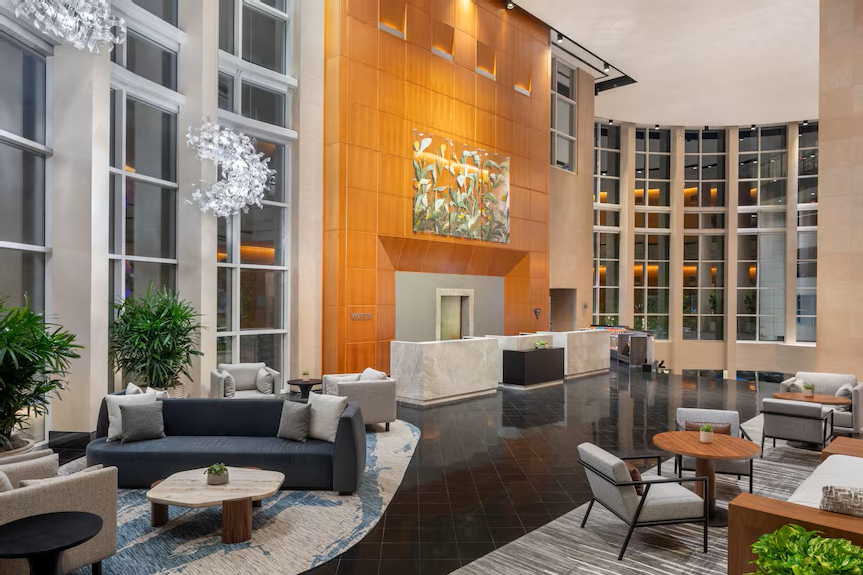 A modern hotel lobby